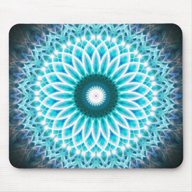 Neon Blue Lotus Mandala Mouse Pad (Front)