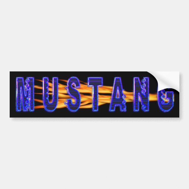 Neon Blue Mustang And Flames Bumper Sticker (Front)