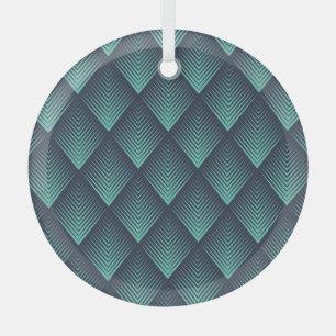 Neon Blue Op-Art Chevron. Glass Ornament
