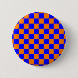 Neon Blue Orange Chequered Chequerboard Vintage 2 Inch Round Button