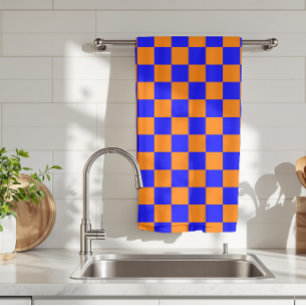 Neon Blue Orange Chequered Chequerboard Vintage Kitchen Towel
