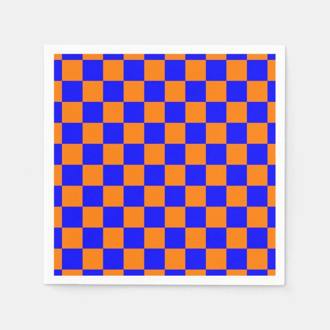 Neon Blue Orange Chequered Chequerboard Vintage Napkin (Front)