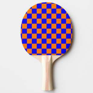 Neon Blue Orange Chequered Chequerboard Vintage Ping Pong Paddle