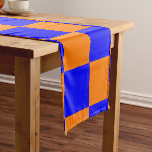 Neon Blue Orange Chequered Chequerboard Vintage Short Table Runner
