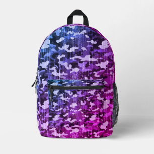 Neon Blue Pink Camo Pattern Printed Backpack