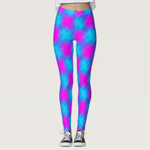 Neon Blue & Pink Chequered Pattern  Leggings