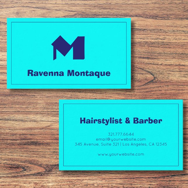 Neon Blue Premium Personalized Monogram Name Business Card (Creator Uploaded)