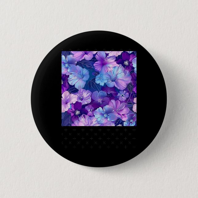 Neon Blue Purple Sparkling Flower Pattern - Whimsi 2 Inch Round Button (Front)