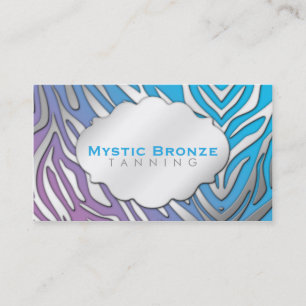 Neon Blue & Purple Zebra Print Tanning/Salon Business Card