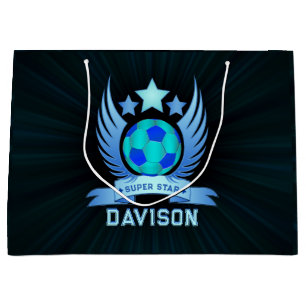 Neon Blue Soccer Ball   Cool Custom Gifts For Boys Large Gift Bag