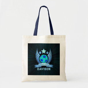 Neon Blue Soccer Ball Cool Custom Gifts For Boys Tote Bag