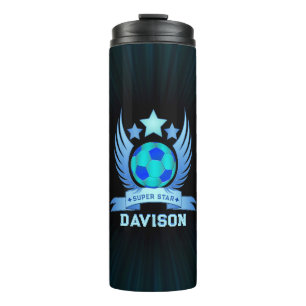Neon Blue Soccer Ball Cool Sport Gifts For Boys Thermal Tumbler