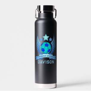 Neon Blue Soccer Ball Cool Sport Gifts For Boys Water Bottle
