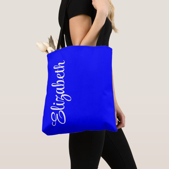 Neon Blue Solid Colour Tote Bag (Close Up)