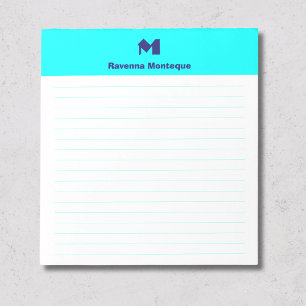 Neon Blue Stylish Personalized Monogram Lined Notepad