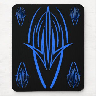 Neon Blue Tribal Design on Black Mousepad