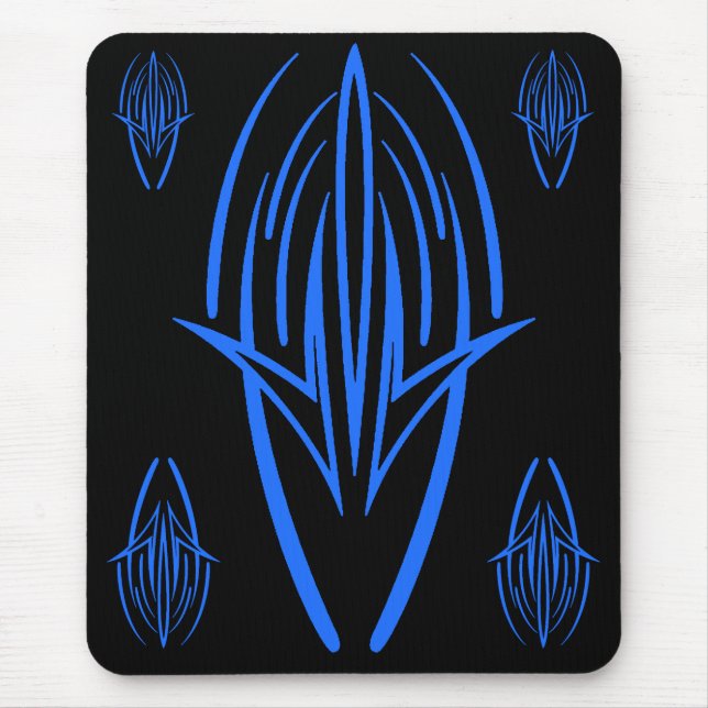 Neon Blue Tribal Design on Black Mousepad (Front)