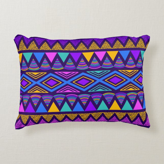 Neon Blue: Tribal Navajo Pattern Accent Pillow (Front)