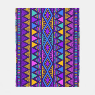 Neon Blue: Tribal Navajo Pattern Fleece Blanket