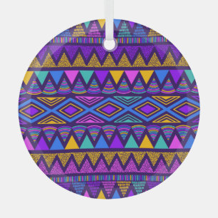 Neon Blue: Tribal Navajo Pattern Glass Ornament