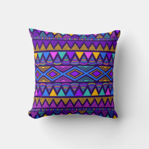 Neon Blue: Tribal Navajo Pattern Throw Pillow