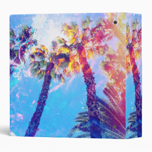 Neon Blue Tropical Paradise Palm Tree Binder