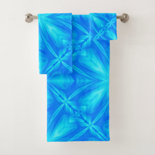 Neon Blue Turquoise Psychedelic Cloudy Abstract Bath Towel Set