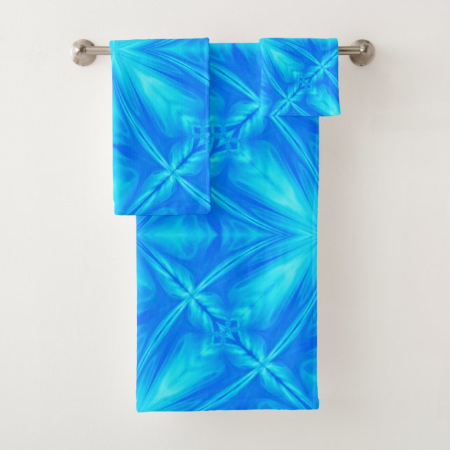Neon Blue Turquoise Psychedelic Cloudy Abstract Bath Towel Set (Insitu)