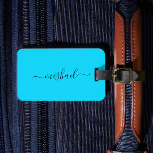 Neon Blue, Typography, Personalize Luggage Tag