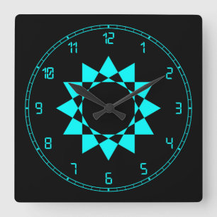 Neon Blue w/Star and Fun Frame Square Wall Clock