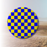 Neon Blue Yellow Chequered Chequerboard Vintage 2 Inch Round Button<br><div class="desc">Neon Blue and Yellow Chequered Chequerboard  | Vintage | Classic | Trendy | Stylish | Fashion | Minimal</div>