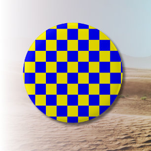 Neon Blue Yellow Chequered Chequerboard Vintage 2 Inch Round Button