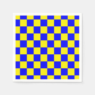 Neon Blue Yellow Chequered Chequerboard Vintage Napkin