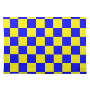 Neon Blue Yellow Chequered Chequerboard Vintage Placemat