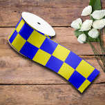 Neon Blue Yellow Chequered Chequerboard Vintage Satin Ribbon<br><div class="desc">Neon Blue and Yellow Chequered Chequerboard  | Vintage | Classic | Trendy | Stylish | Fashion | Minimal</div>