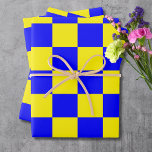 Neon Blue Yellow Chequered Chequerboard Vintage Wrapping Paper Sheet<br><div class="desc">Neon Blue and Yellow Chequered Chequerboard  | Vintage | Classic | Trendy | Stylish | Fashion | Minimal</div>