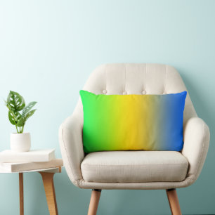 Neon blue, yellow, green gradient, ombre. Lumbar Pillow