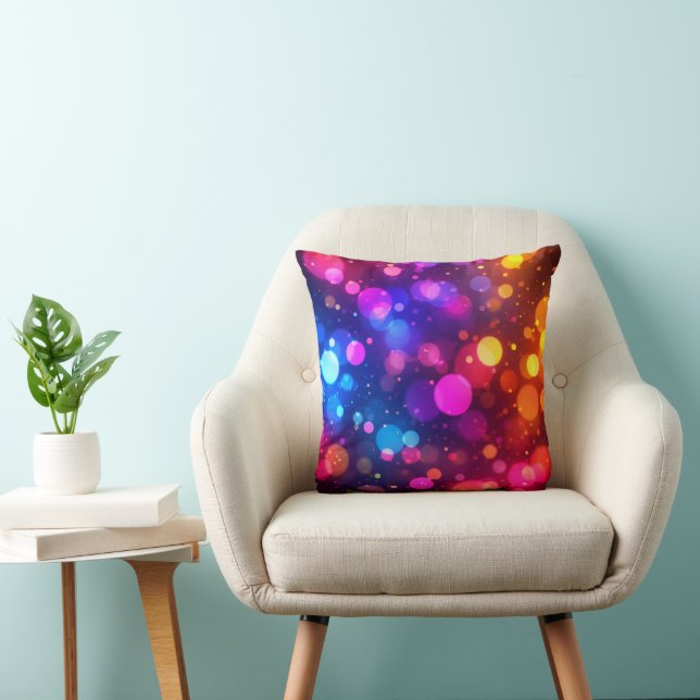 Neon Bokeh Lights Abstract Throw Pillow (Chair)