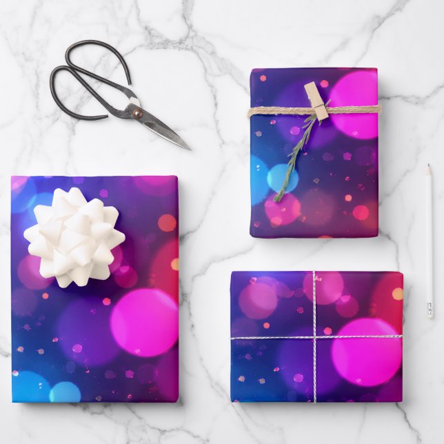 Neon Bokeh Lights Abstract Wrapping Paper Sheet (Front)