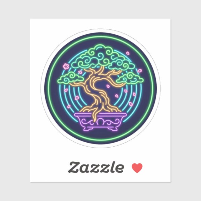 Neon Bonsai Tree Cherry Blossom Zen Glow Art (Sheet)