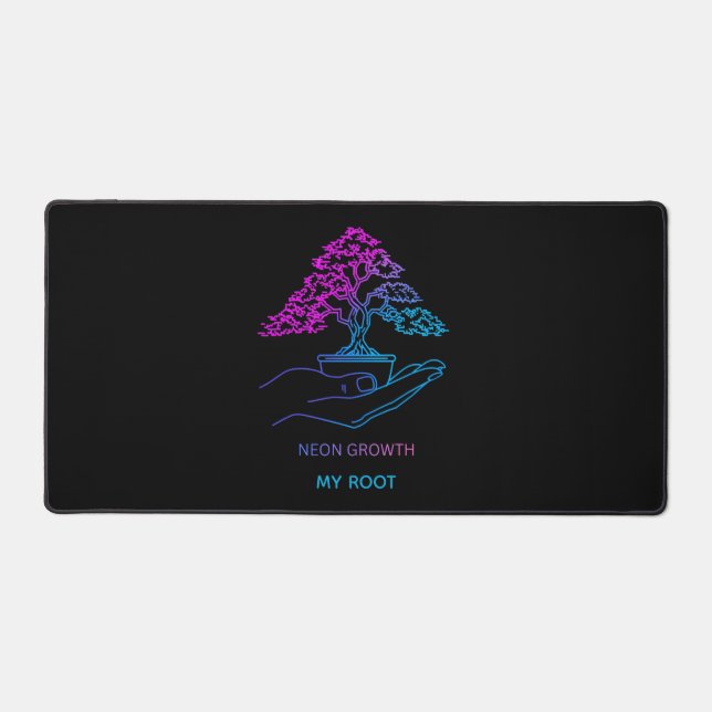 Neon Bonsai Tree Cyberpunk Aesthetic Personalized  Desk Mat (Front)