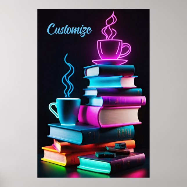 Neon Books And Coffee Poster (Front)