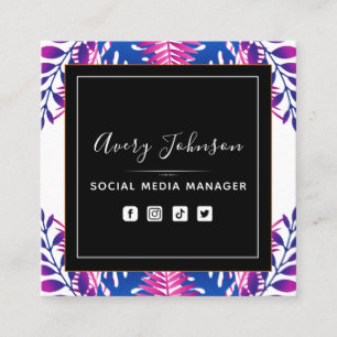 Neon Botanical Garden Bloom Qr Code Social Media Square Business Card