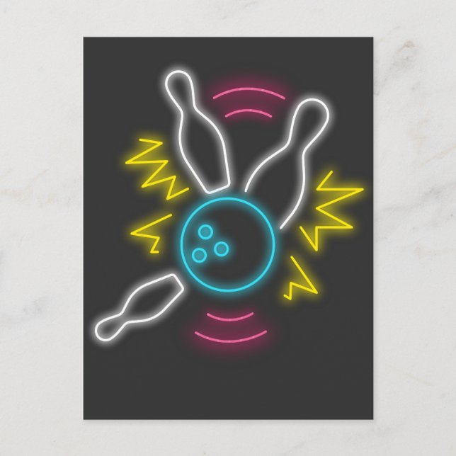 Neon Bowling Geschenk Strike Postcard (Front)