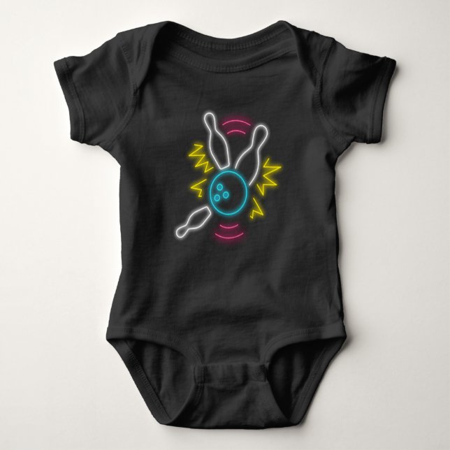 Neon Bowling Gift Strike Baby Bodysuit (Front)
