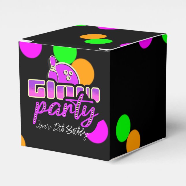 Neon Bowling Party Bash Birthday Party Favor Box (Front Side)