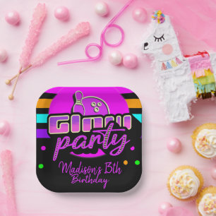 Neon Bowling Party Bash Birthday Party Paper Plate