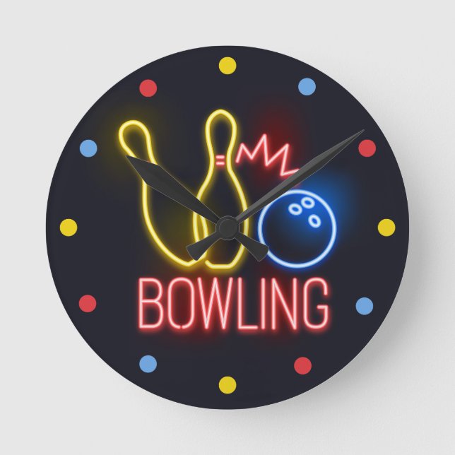 Neon Bowling Skittles Wall Clock (Front)