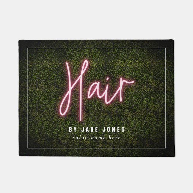 Neon Boxwood Hair Salon Cosmetologist Business Doormat (Front)