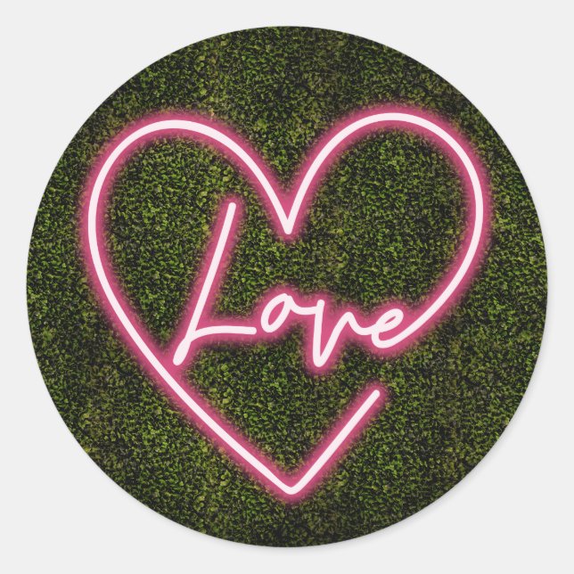 Neon Boxwood Love Heart Wedding Classic Round Sticker (Front)